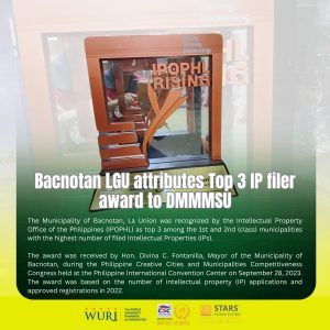 Bacnotan LGU attributes Top 3 IP filer award to DMMMSU
