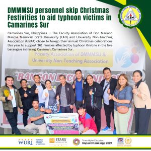 DMMMSU personnel skip Christmas Festivities to aid typhoon victims in Camarines Sur