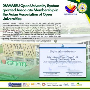 DMMMSU Open University System granted Associate Membership in the Asian Association of…