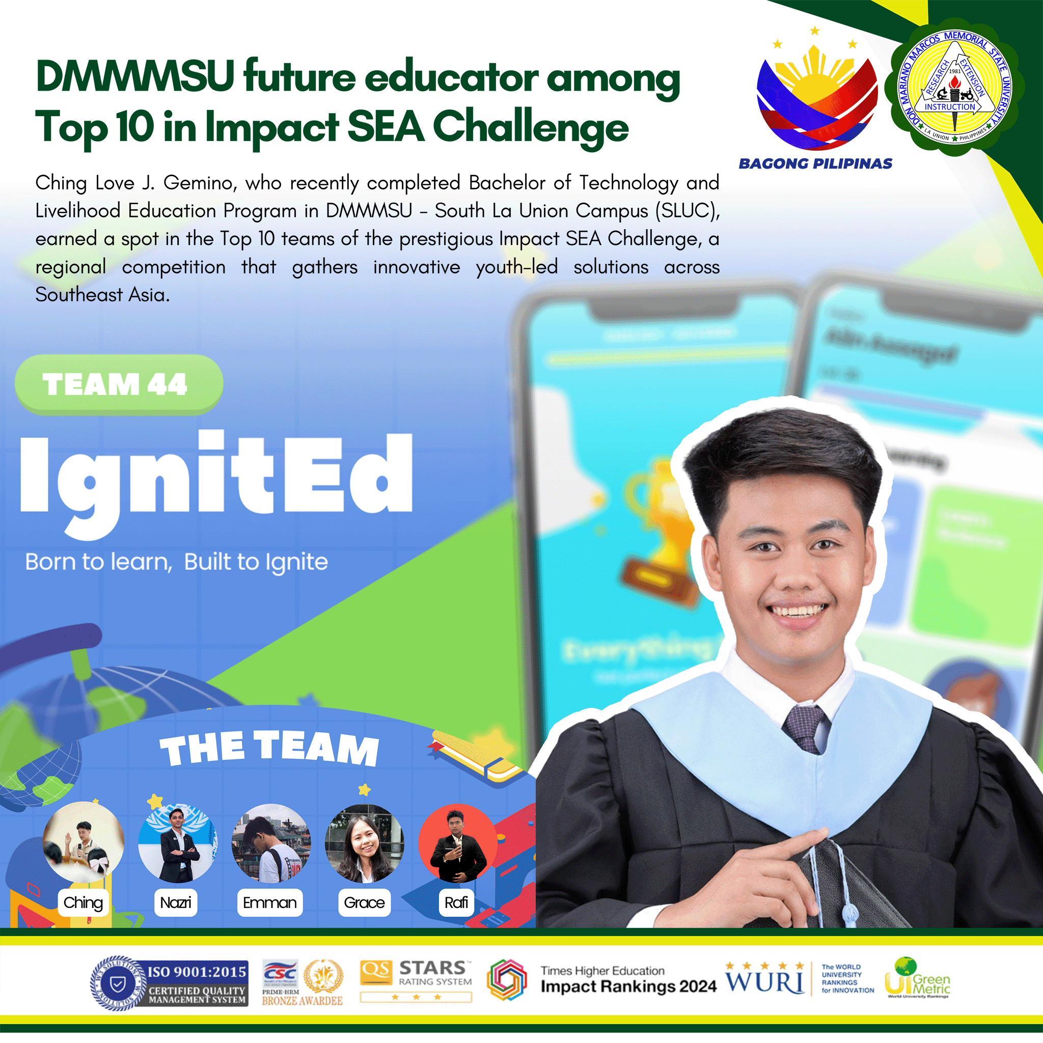 DMMMSU future educator among Top 10 in Impact SEA Challenge