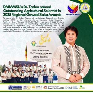 DMMMSU’s Dr. Tadeo named Outstanding Agricultural Scientist in 2025 Regional Gawad Saka Awards